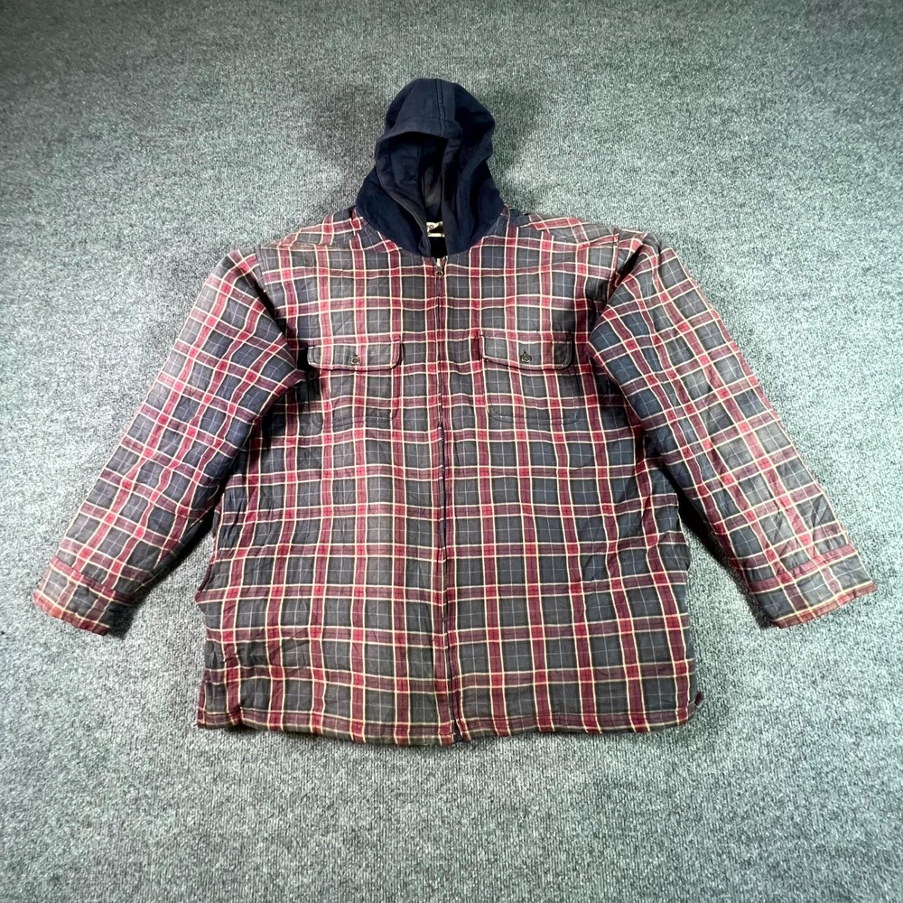 Vintage Levi's Genuine Workwear Flannel Jacket Men's XL Red Plaid Hooded Outdoor
